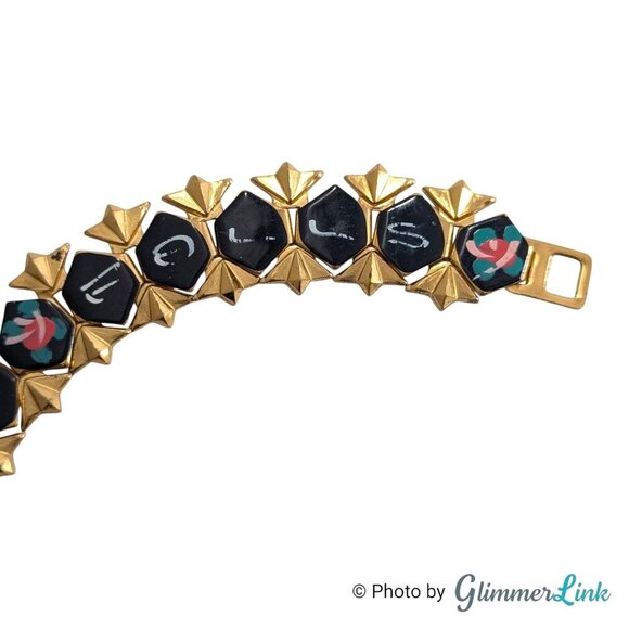 Vintage Tahquamenon Falls Souvenir Floral Gold Tone Link Bracelet - Picture 4 of 7